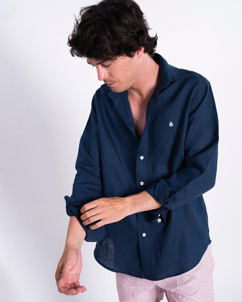 Camisa Lino Drop Navy con Botones Reciclados - Batera Brand