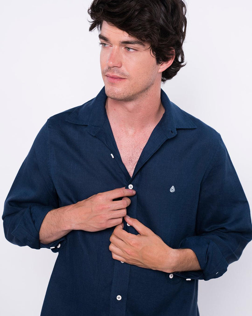 Camisa Lino Drop Navy con Botones Reciclados - Batera Brand