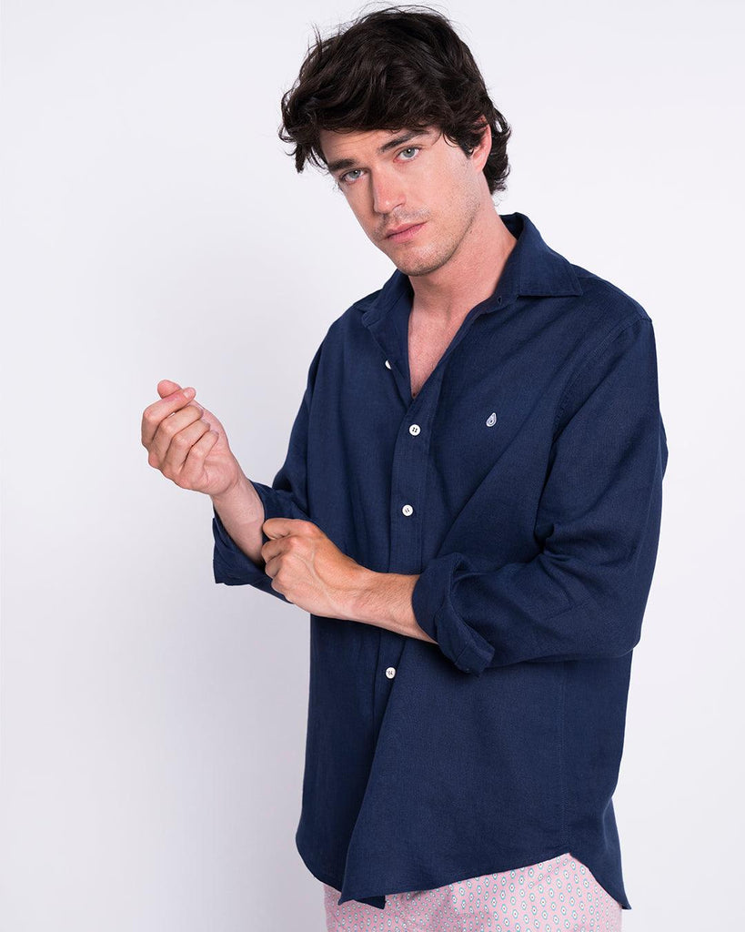 Camisa Lino Drop Navy con Botones Reciclados - Batera Brand