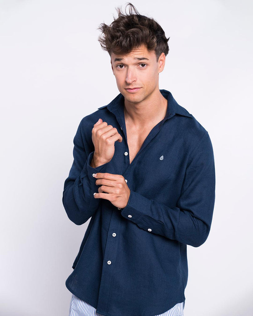 Camisa Lino Drop Navy con Botones Reciclados - Batera Brand