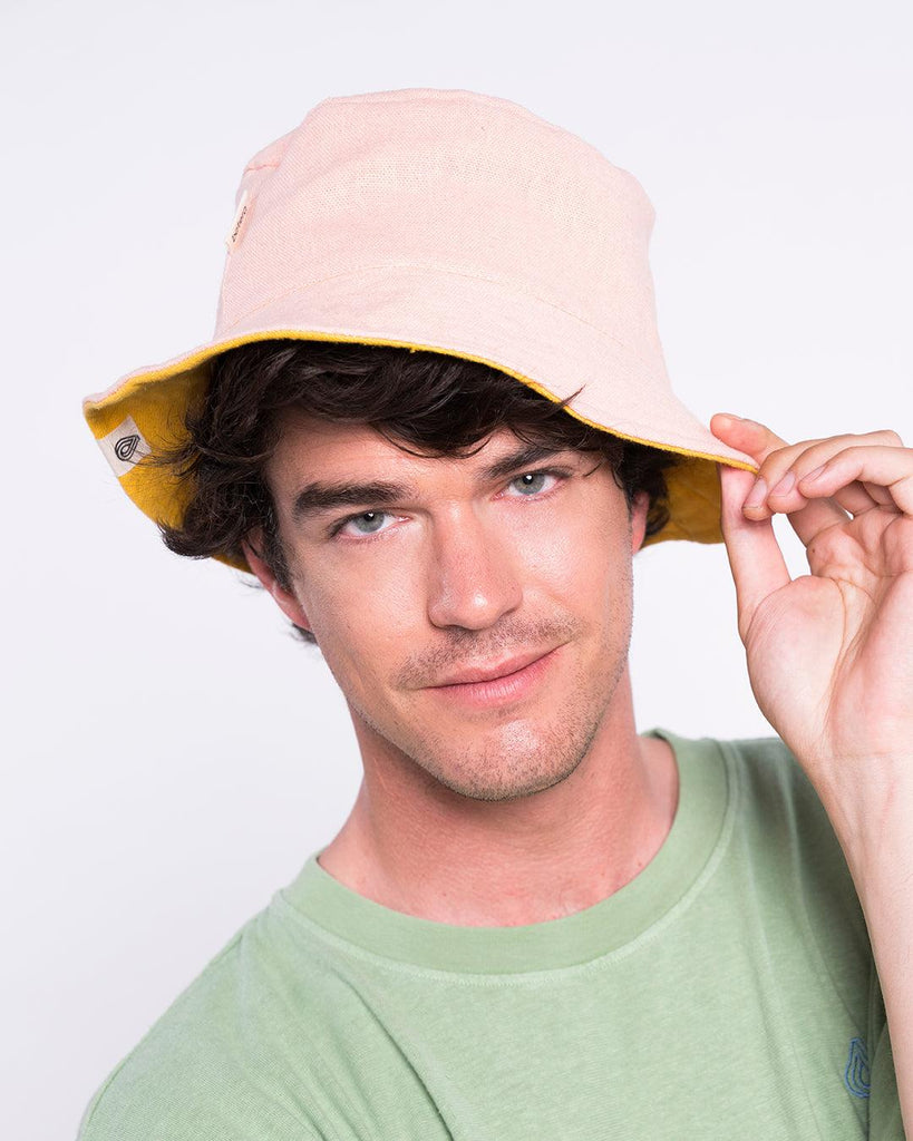 Gorro Bucket de Cáñamo, Reversible (Amarillo y Rosa) - Batera Brand