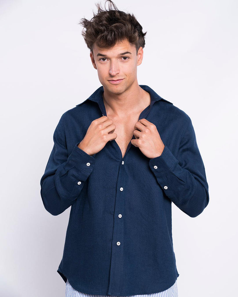 Camisa Lino Drop Navy con Botones Reciclados - Batera Brand