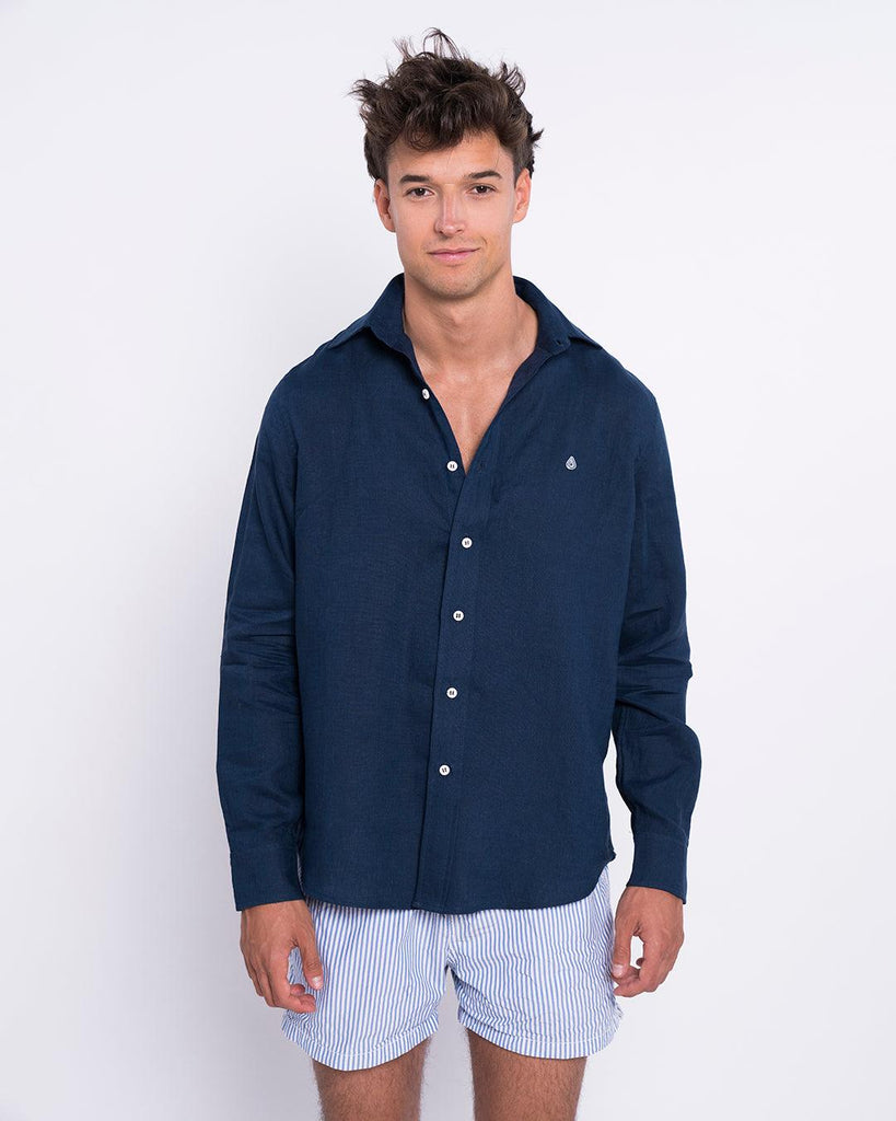 Camisa Lino Drop Navy con Botones Reciclados - Batera Brand