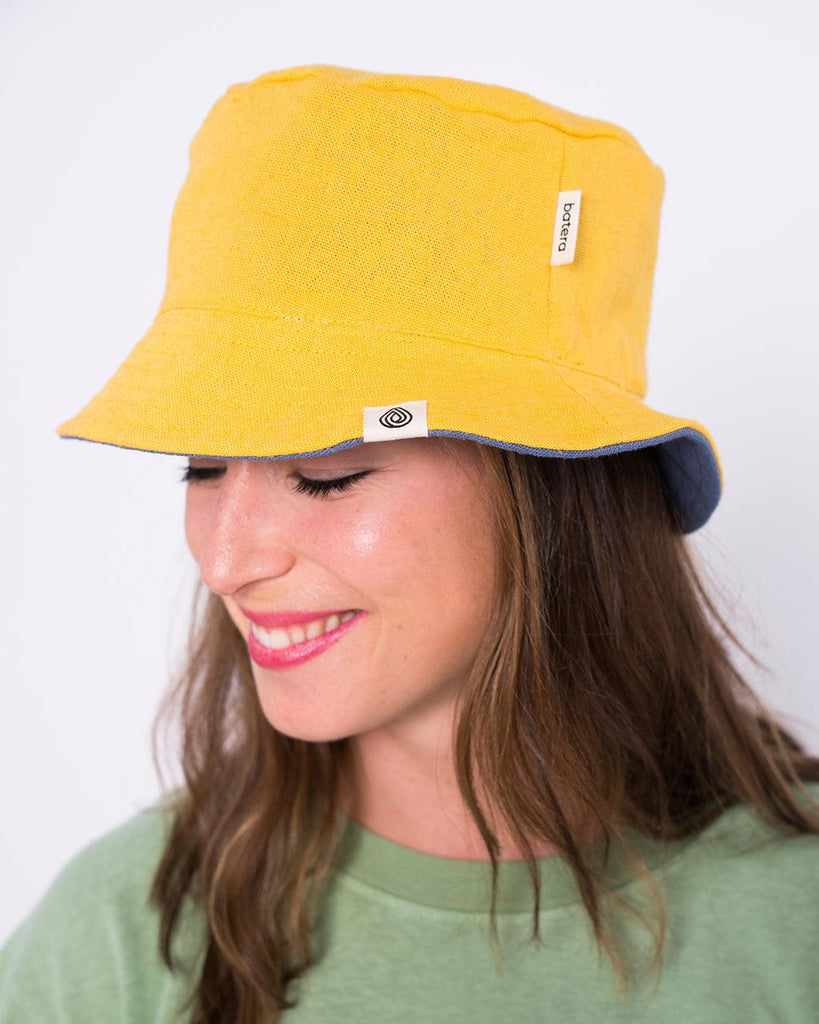 Gorro Bucket de Cáñamo, Reversible (Azul y Amarillo) - Batera Brand